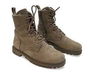 Panama Jack Womens Combat Boots Size 9.5 EU 40 Taupe Brown Suede Shearling Lined